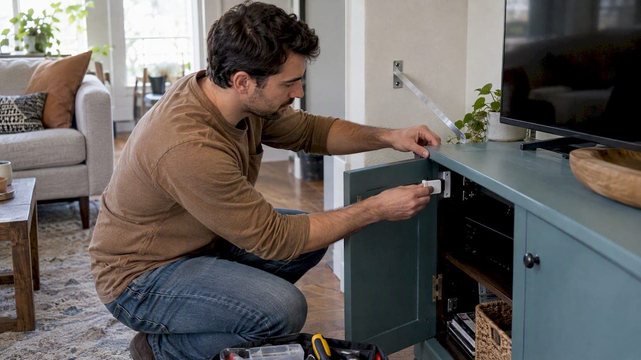 Childproof Media Cabinet Doors: Locks, Anchors and Layout
